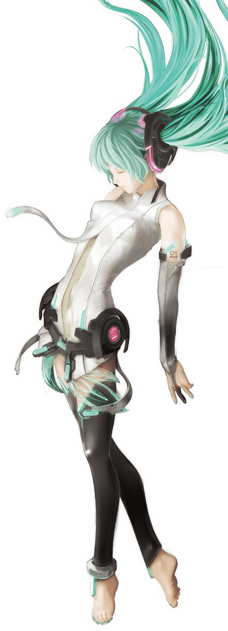 1girl, anklet, aqua_hair, asai_masaki, barefoot, closed_eyes, detached_sleeves, feet, floating, hatsune_miku, highres, jewelry, legs, long_hair, miku_append, necktie, official_art, solo, thighhighs, toeless_socks, transparent_background, twintails, very_long_hair, vocaloid, vocaloid_append