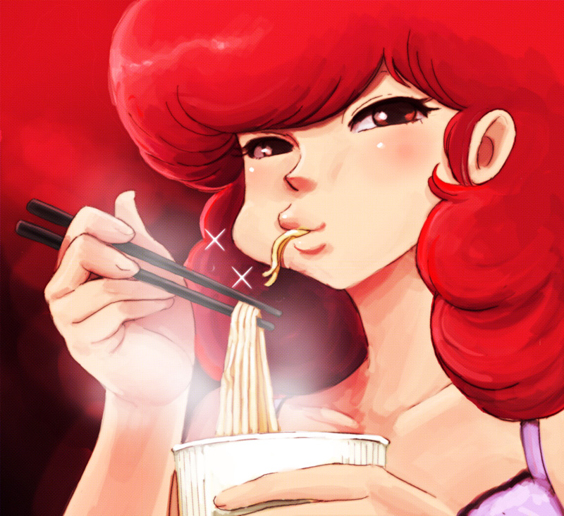 1girl, chopsticks, close-up, eating, food, lafolie, long_hair, maison_ikkoku