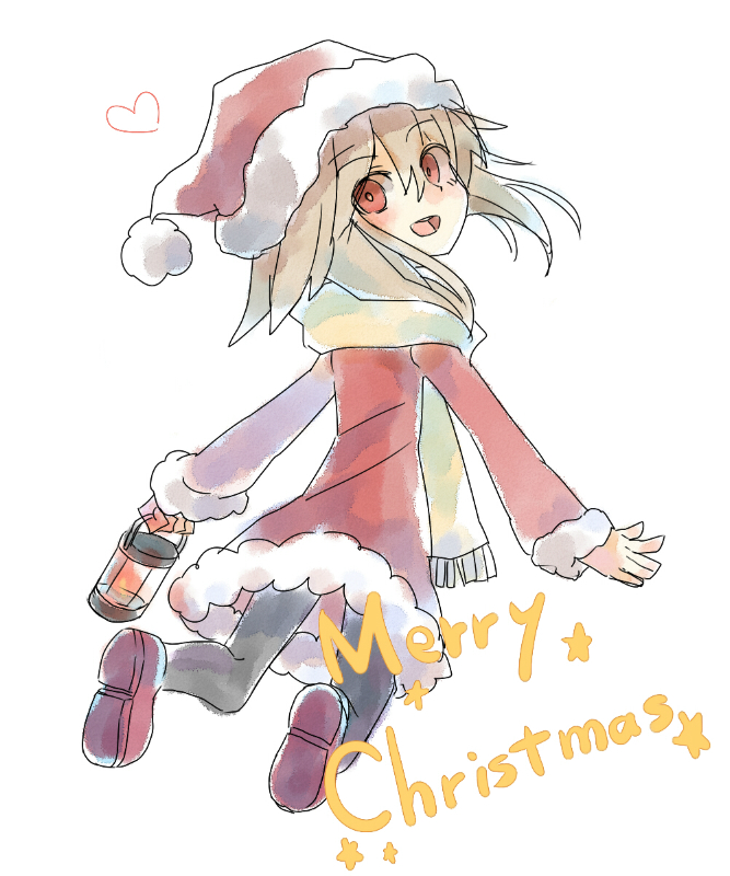 1girl, blonde_hair, christmas, holding, lantern, looking_at_viewer, looking_back, pantyhose