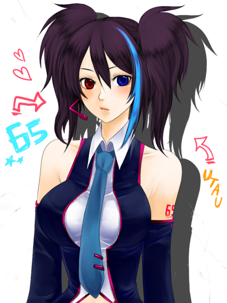 detached_sleeves, heterochromia, highlights, nez-doll, solo, transparent_background, twintails, utau
