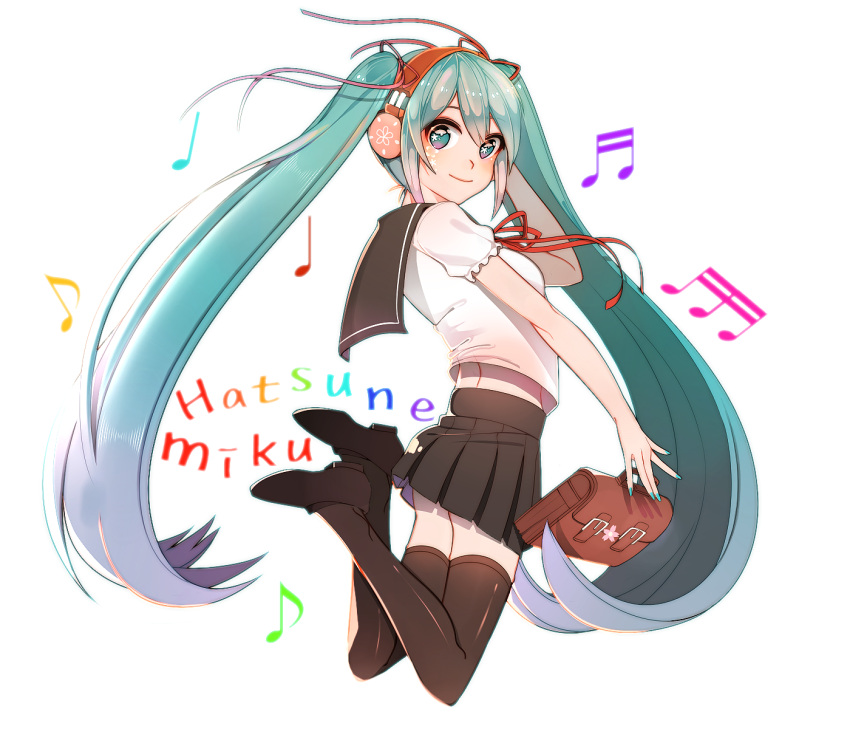 14_(vision5032), 1girl, character_name, green_eyes, green_hair, hatsune_miku, headphones, highres