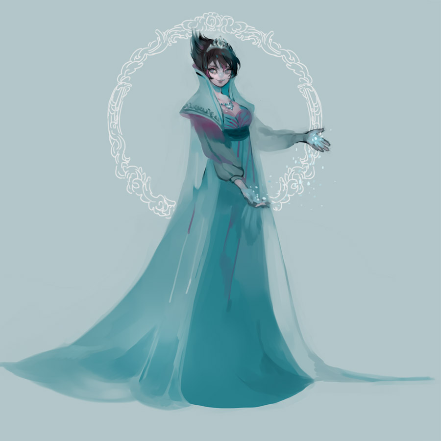 1girl, alternate_costume, alternate_hairstyle, black_hair, blue, blue_background, blue_dress, circle