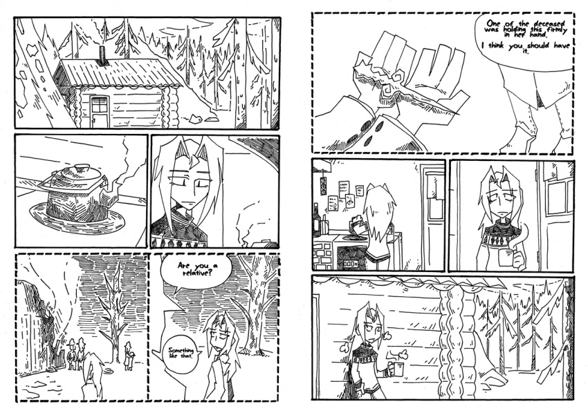 alternate_costume, baton_(instrument), comic, english, mima, monochrome, setz, sweater