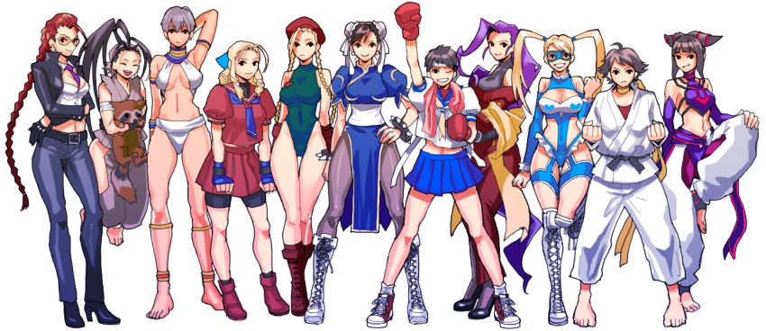 6+girls, ahoge, animal, ankle_wraps, anklet, antenna_hair, bandages, bare_legs