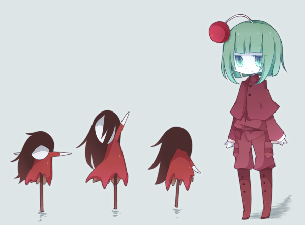 androgynous, bob_cut, boots, capelet, cosmicmind, full_body, kenpei-san, looking_at_viewer