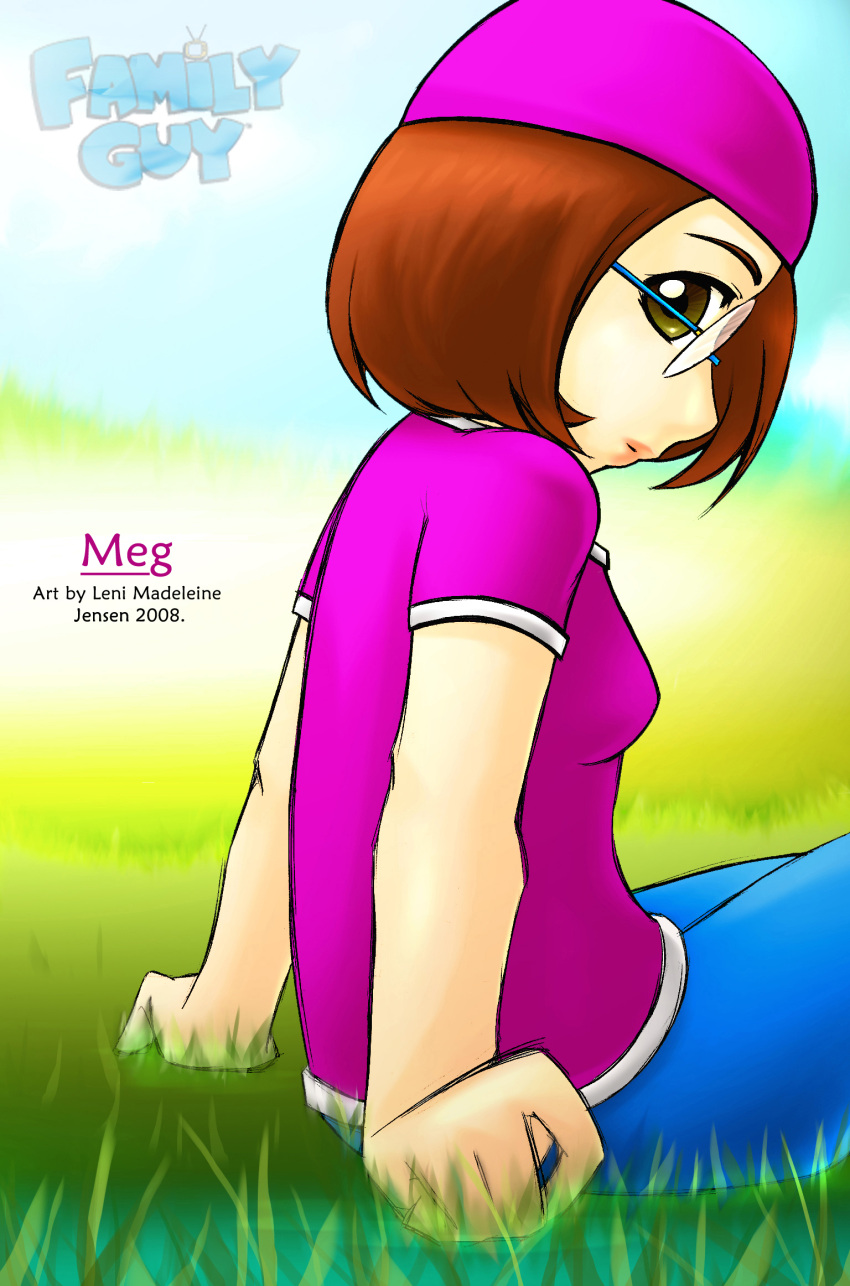 1girl, beanie, brown_hair, family_guy, hat, highres, meg_griffin, pants