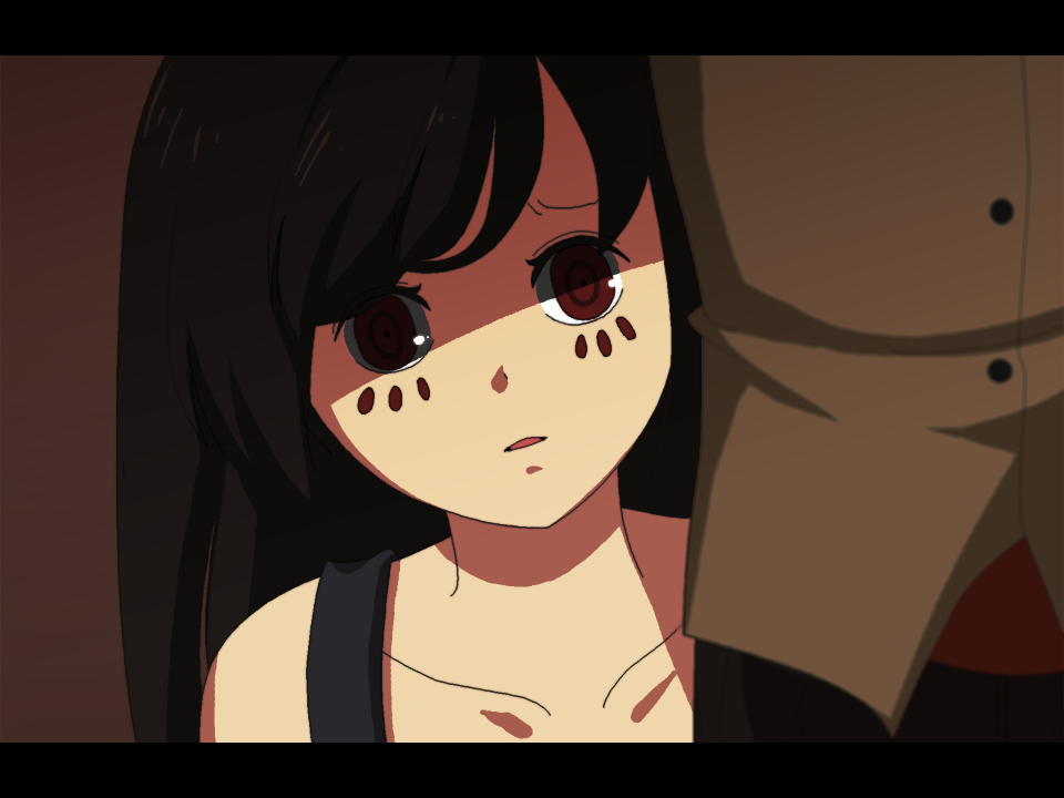 .flow, 1boy, 1girl, brother_and_sister, brown_hair, collarbone, looking_at_viewer, peeking_out