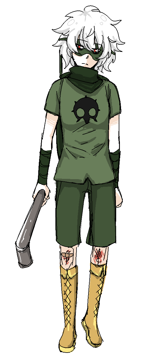 .flow, 1girl, alternate_costume, bandaid, blood, boots, expressionless, full_body
