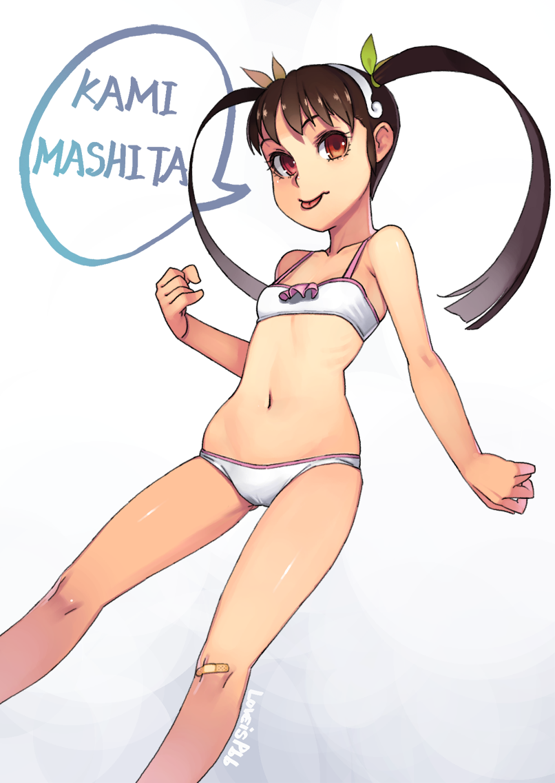 1girl, :p, bandaid, bandaid_on_knee, bikini, black_hair, hachikuji_mayoi, long_hair