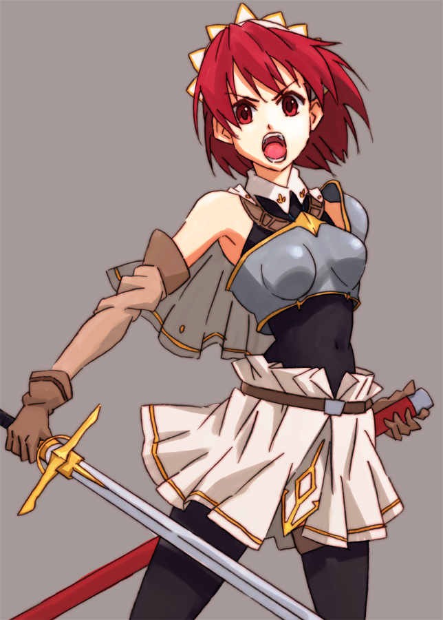 cecily_cambell, cecily_campbell, leotard, open_mouth, pitoo, red_eyes, redhead, seiken_no_blacksmith