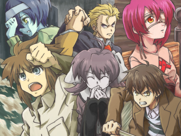 3boys, 3girls, angry, asou_renji, clenched_teeth, colorful, depressed, ef