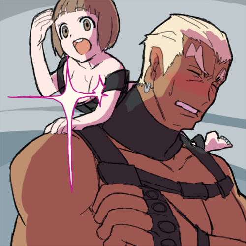 1boy, 1girl, alternate_costume, barefoot, blush, breasts, brown_eyes, brown_hair