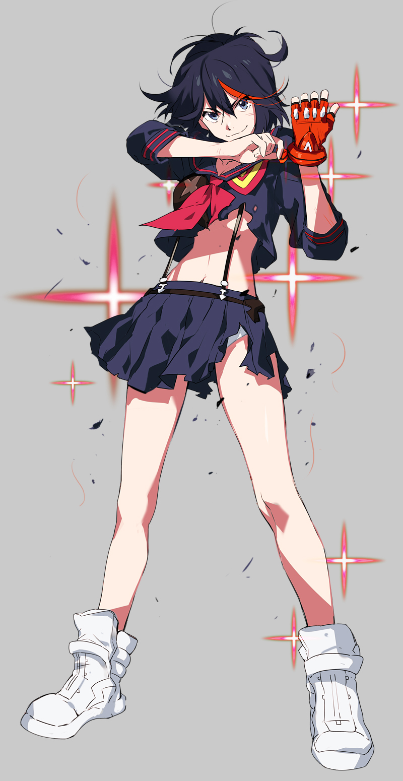 1girl, black_hair, blue_eyes, full_body, highlights, highres, kill_la_kill, looking_at_viewer