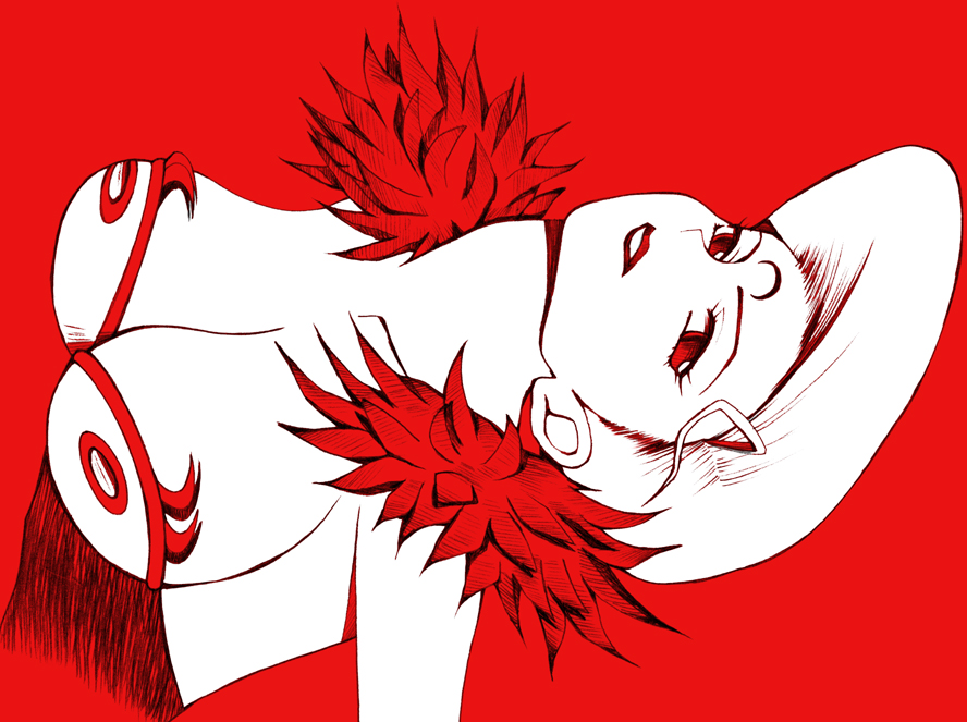 1girl, bishoujo_senshi_sailor_moon, black_moon_clan, breasts, cleavage, facial_mark, forehead_mark, fur_trim