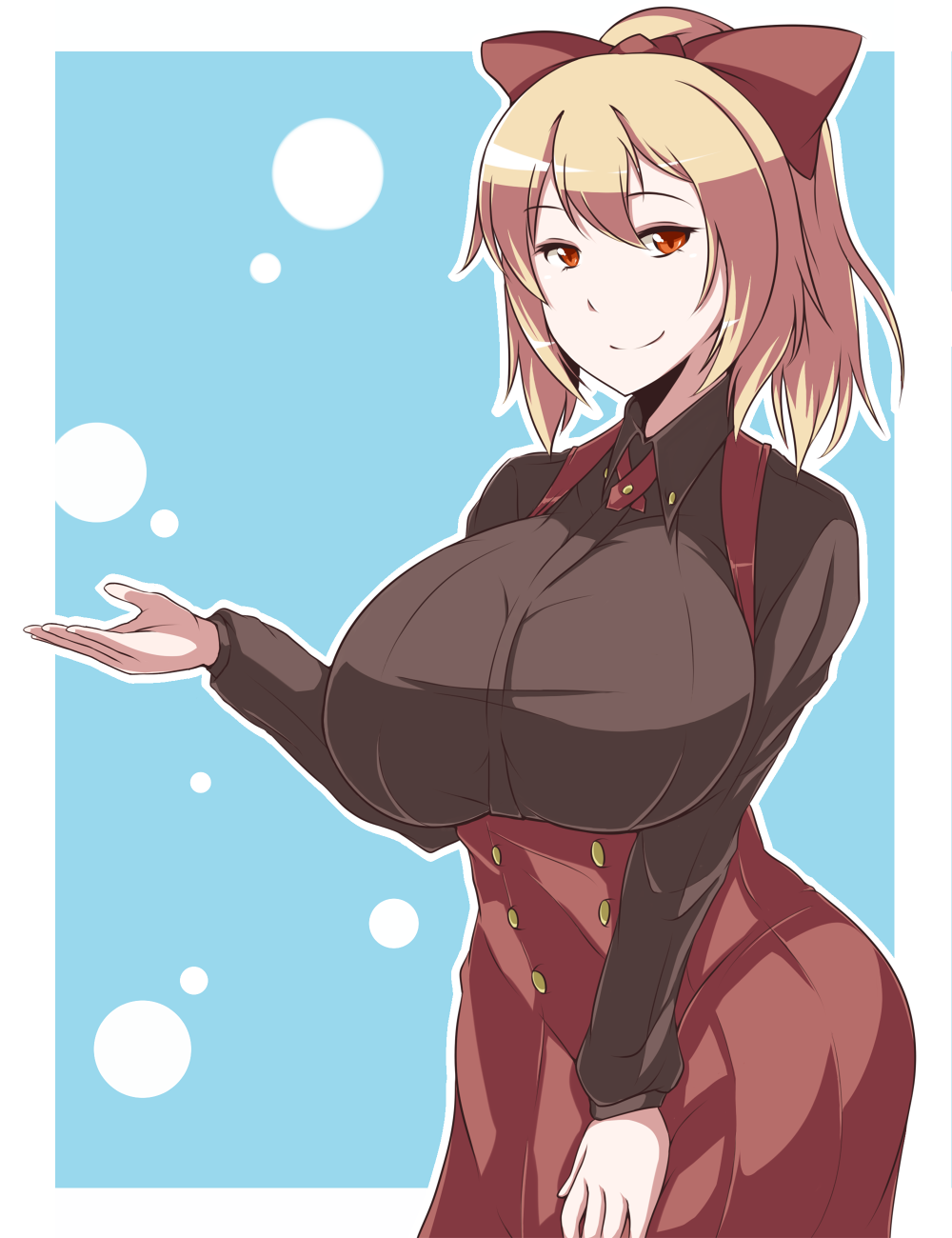 1girl, blonde_hair, breasts, dress, hair_ribbon, highres, huge_breasts, kurodani_yamame