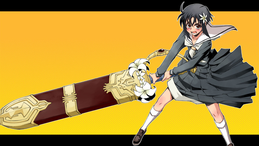 black_hair, character_request, flower, hair_flower, hair_ornament, highres, official_art, school_uniform