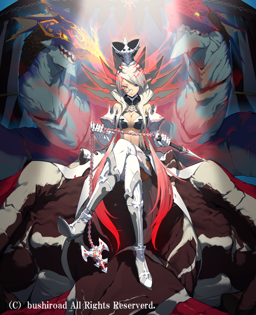 1girl, armor, bikini_top, breasts, cardfight!!_vanguard, cleavage, crown, dragon