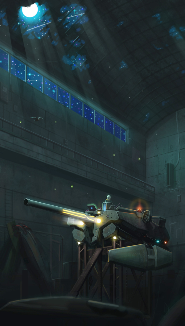 animal, bird, boots, full_moon, garage, grey_hair, kannagi_noel, lamp