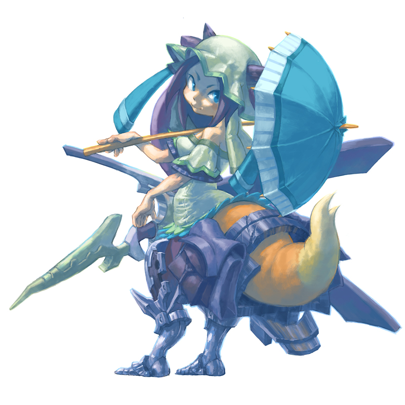 blue_eyes, hat, looking_back, original, parasol, purple_hair, riding, sakanaya