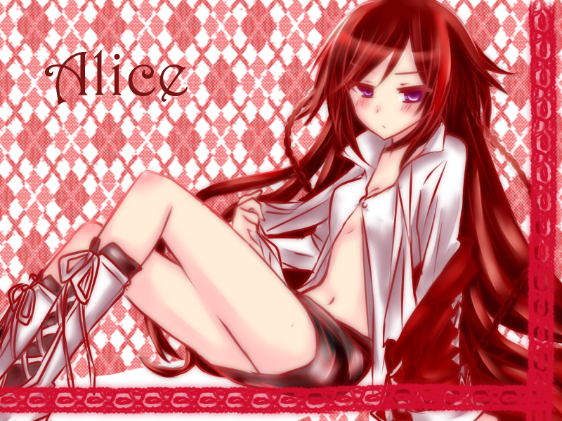bad_id, blush, boots, long_hair, pandora_hearts, purple_eyes, rosa_tsubomi, skirt