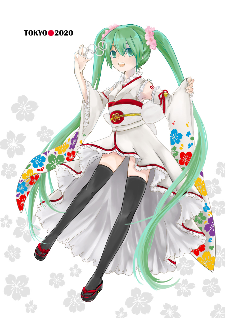 1girl, 2020, 2020_summer_olympics, 71pen, bell, detached_sleeves, flower, green_eyes