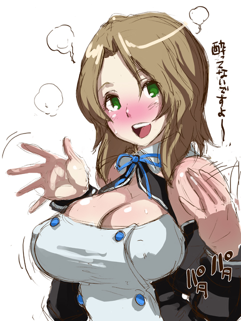 breasts, brown_hair, bursting_breasts, cleavage, dream_c_club, erect_nipples, eroquis, futaba_riho
