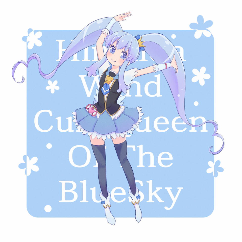 1girl, blue, blue_background, blue_eyes, blue_hair, blue_legwear, blue_skirt, blush