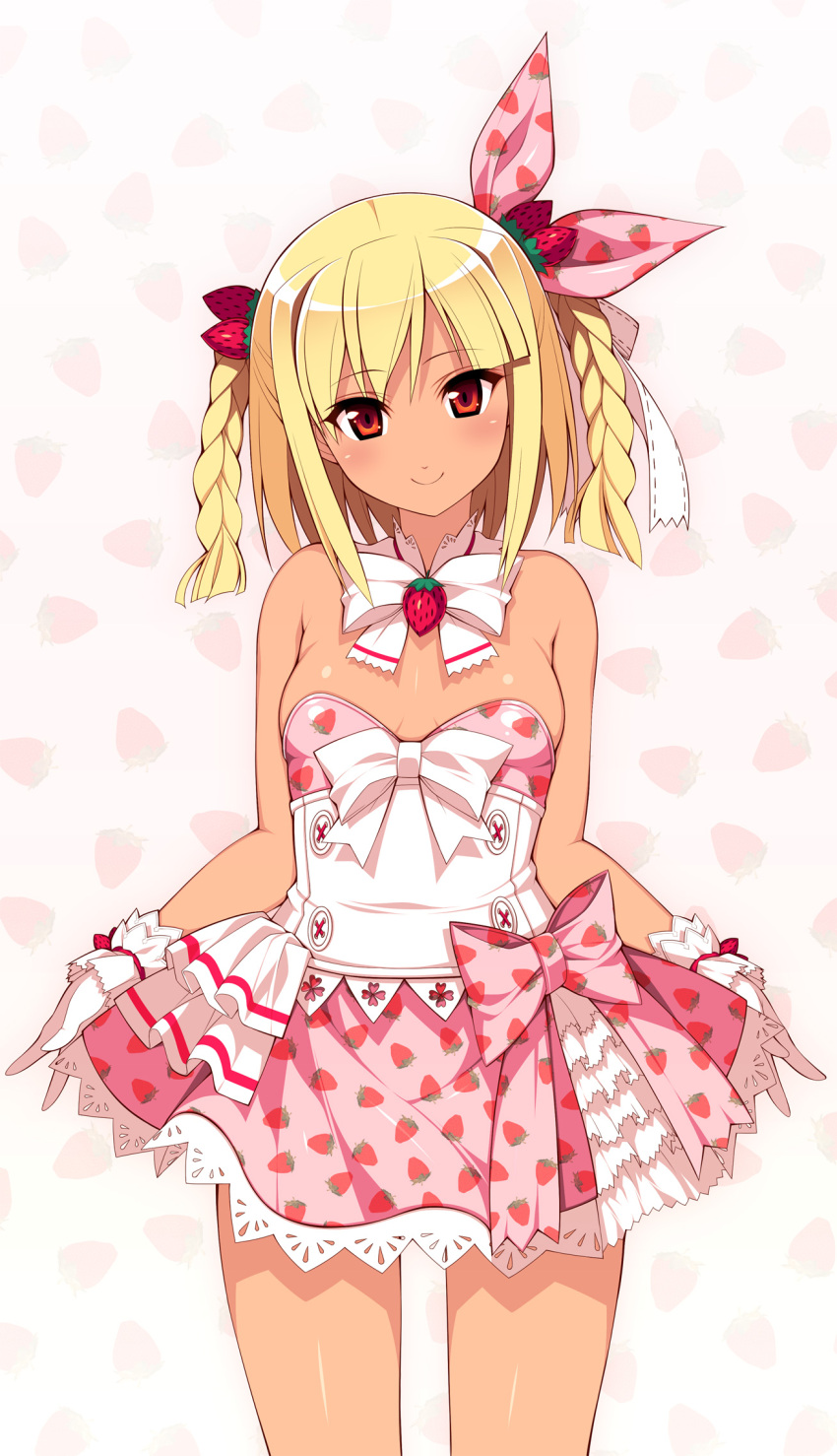 1girl, bare_shoulders, beatmania, beatmania_iidx, blonde_hair, braid, detached_collar, dress