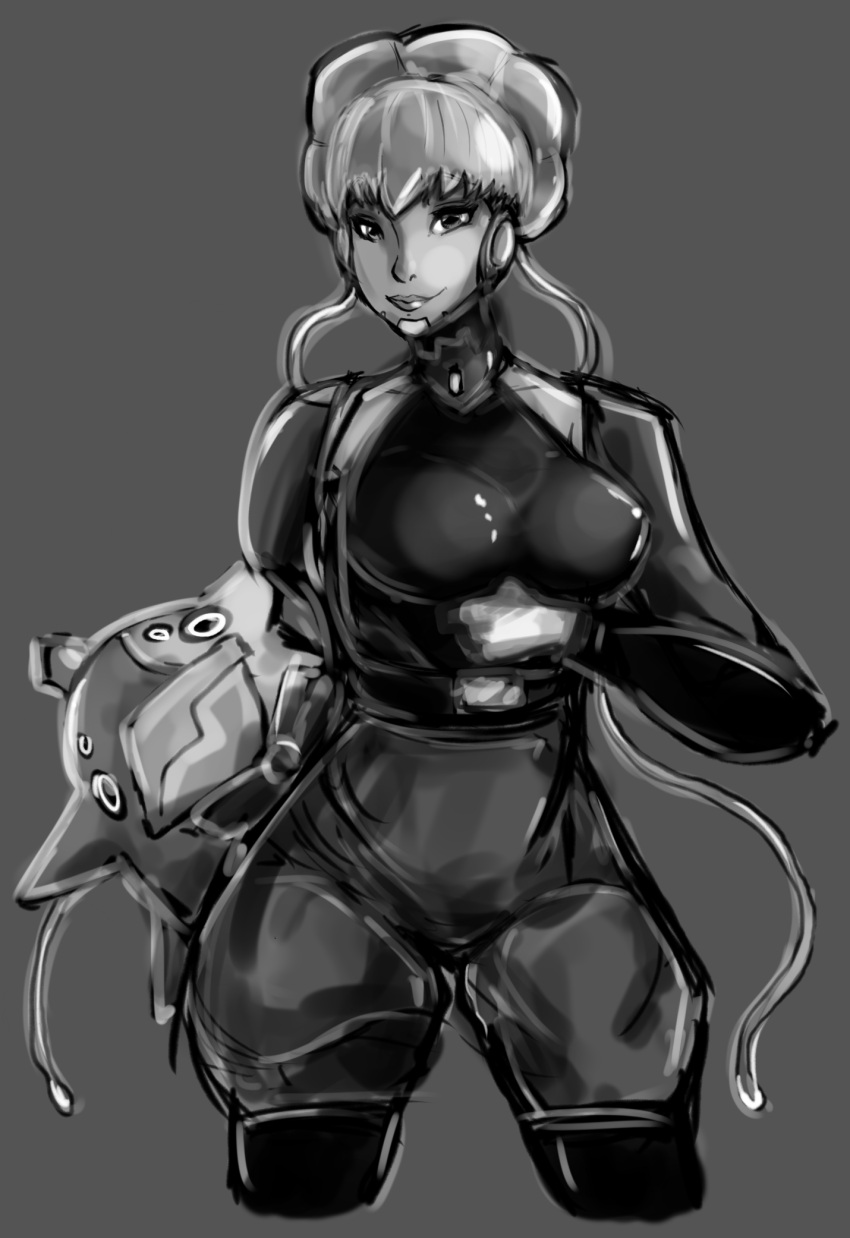 1girl, adelie_(space_dandy), alternate_breast_size, breasts, frog_eyes, highres, large_breasts, older