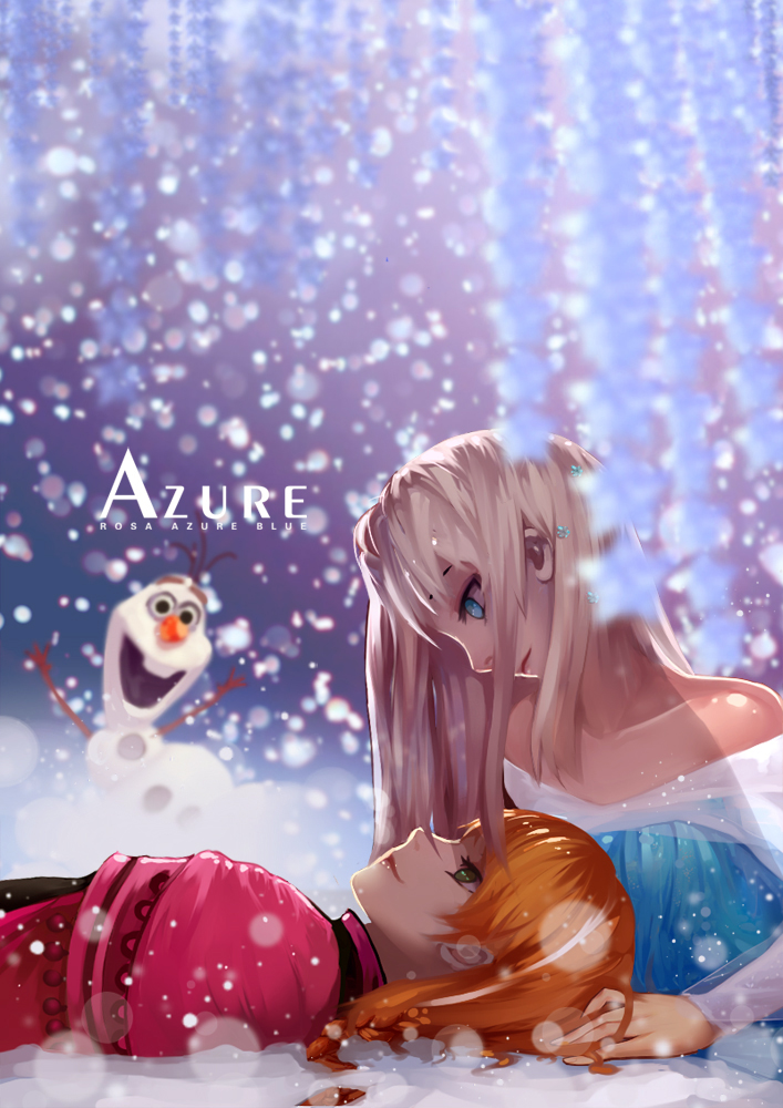 2girls, anna_(frozen), artist_name, bare_shoulders, blonde_hair, blue_eyes, elsa_(frozen), face-to-face