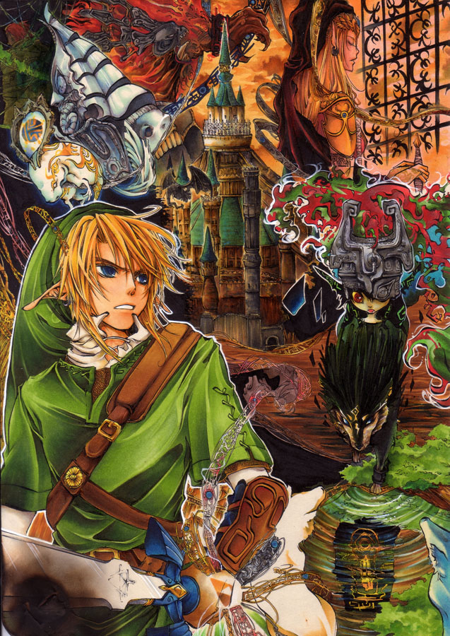 blonde_hair, blue_eyes, broccoli_(arupuru), castle, hat, helmet, link, link_(wolf)