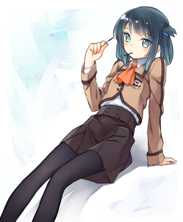 1girl, black_hair, blue_eyes, folded_hair, hair_rings, long_hair, nagi_no_asukara, pantyhose