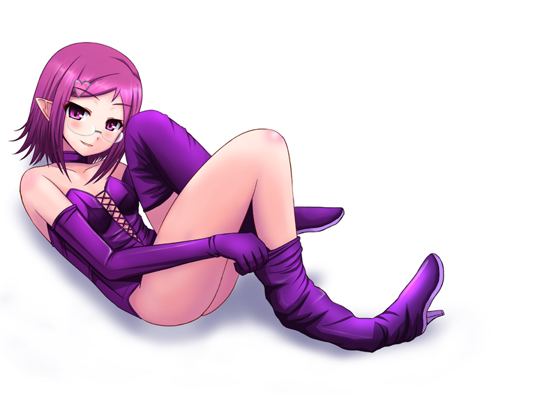 1girl, alternate_costume, bare_shoulders, boots, choker, elbow_gloves, glasses, gloves