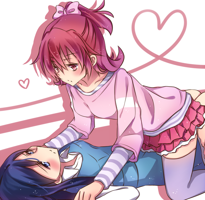 2girls, aida_mana, blue_dress, blue_eyes, blue_hair, blush, braid, dokidoki!_precure