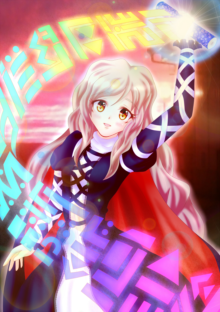 dress, ea, gradient_hair, hijiri_byakuren, long_hair, multicolored_hair, scroll, solo, touhou, yellow_eyes