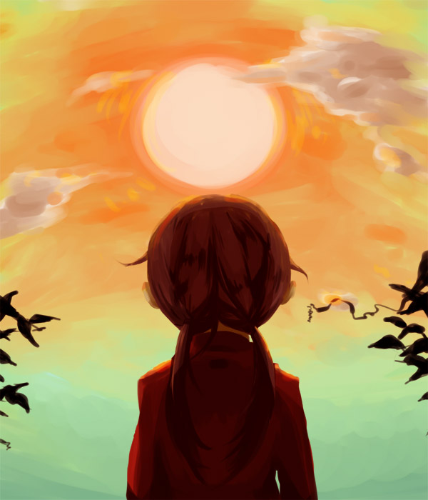 1girl, long_hair, pop'n_music, sayuri_(pop'n_music), solo, standing, sumeshi_(pixiv), sunset
