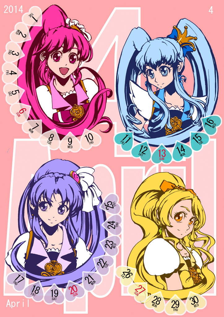 4girls, aino_megumi, april, blonde_hair, blue_eyes, blue_hair, bow, bowtie