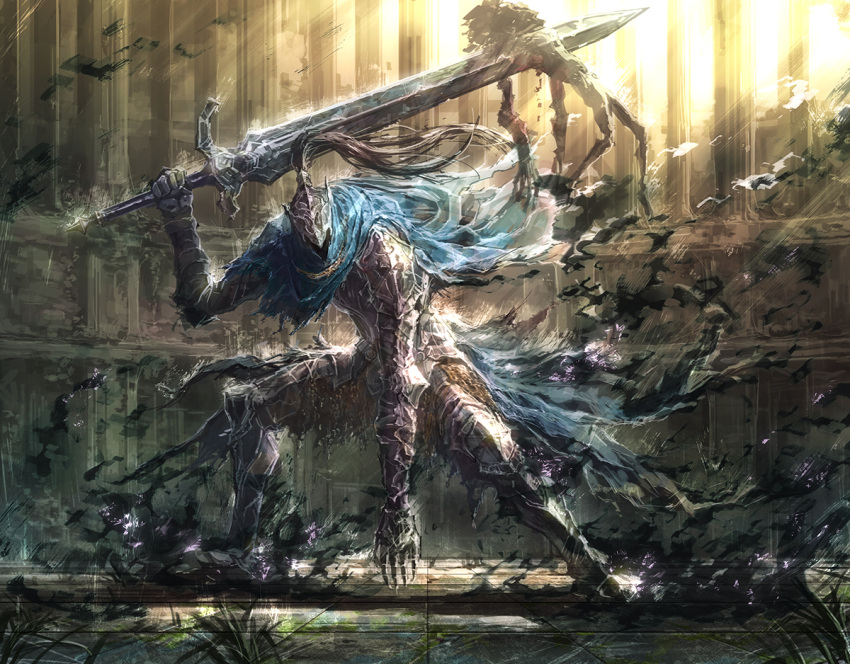 1boy, armor, artorias_the_abysswalker, cape, dark_souls, full_armor, gauntlets, helmet