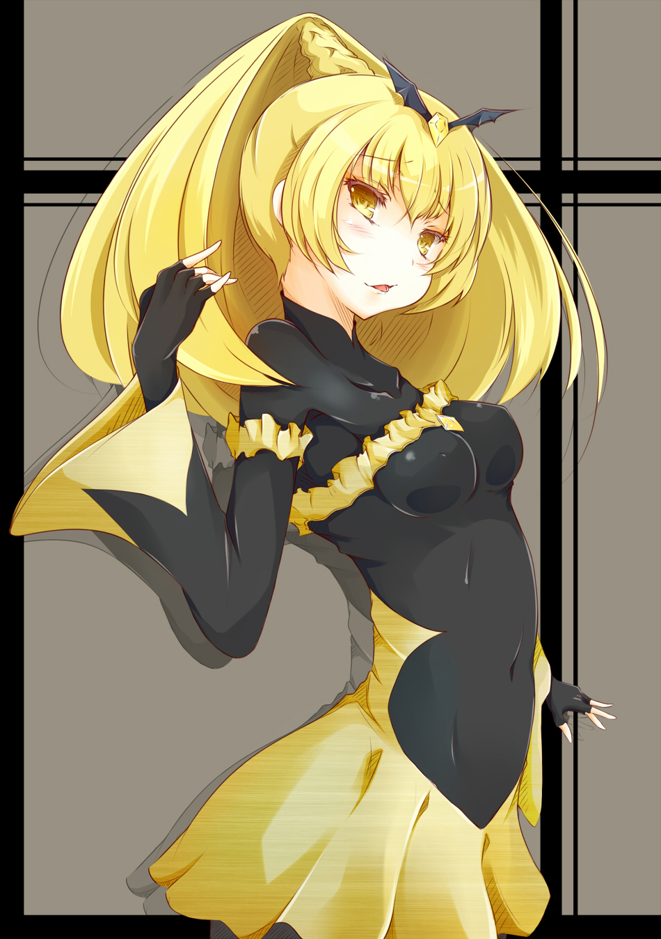 1girl, bad_end_peace, bad_end_precure, black_gloves, blonde_hair, blush, bodysuit, eyelashes