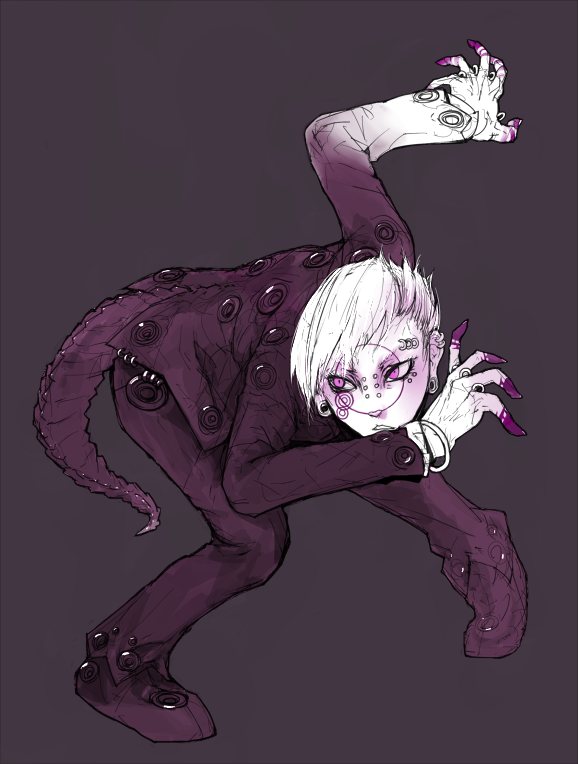 1boy, formal, living_clothes, nankinjouto, original, pink_eyes, short_hair, solo, suit, tail, white_hair