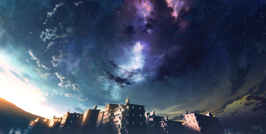 building, city, clouds, mountain, night, night_sky, no_humans, original