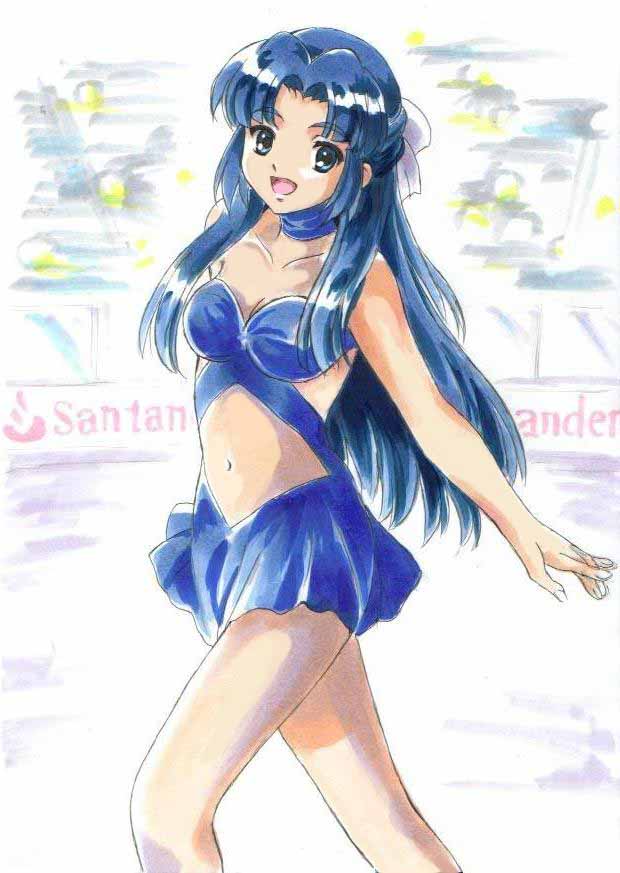 asakura_ryouko, blue_eyes, blue_hair, figure_skating, fujita_(speedlimit), jpeg_artifacts, long_hair, suzumiya_haruhi_no_yuuutsu