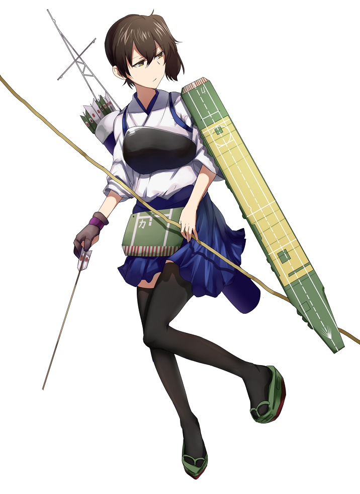 1girl, arrow_(weapon), ashiwara_yuu, bow_(weapon), brown_eyes, brown_hair, japanese_clothes, kaga_(kantai_collection)
