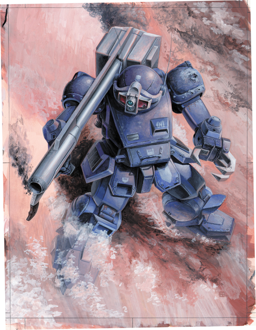 bazooka, claws, highres, mecha, no_humans, radio_antenna, saeki_shouji, solo