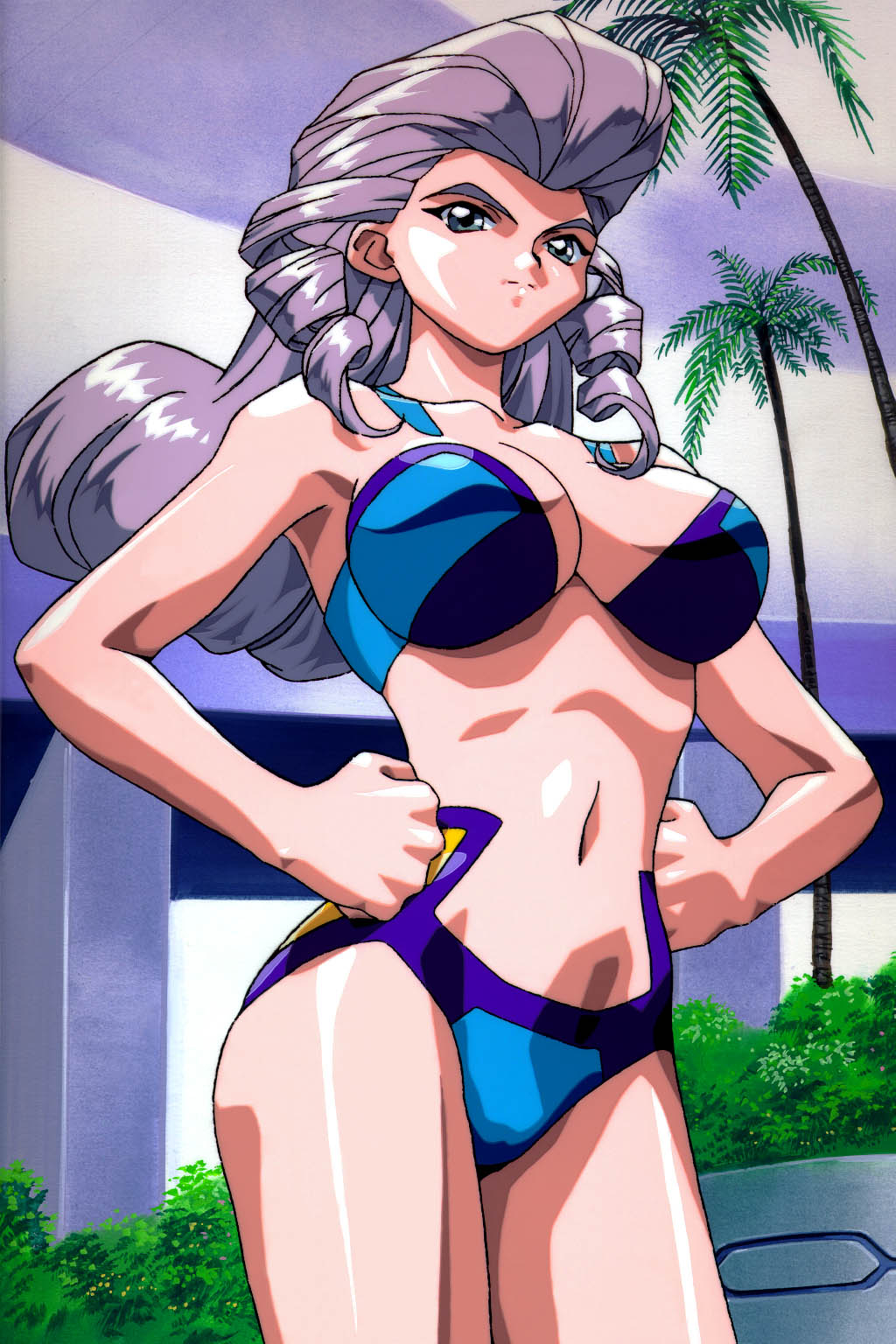 1girl, aqua_eyes, ayla_v_roznovsky, battle_athletes, breasts, hands_on_hips, highres, large_breasts