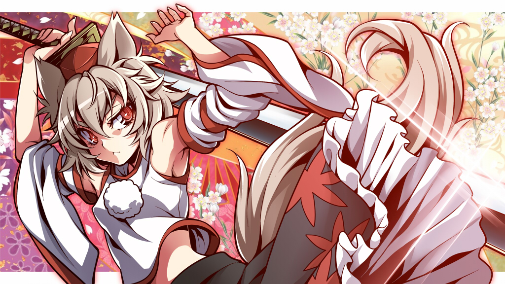 1girl, animal_ears, armpits, bare_shoulders, detached_sleeves, grey_hair, hands_raised, hat
