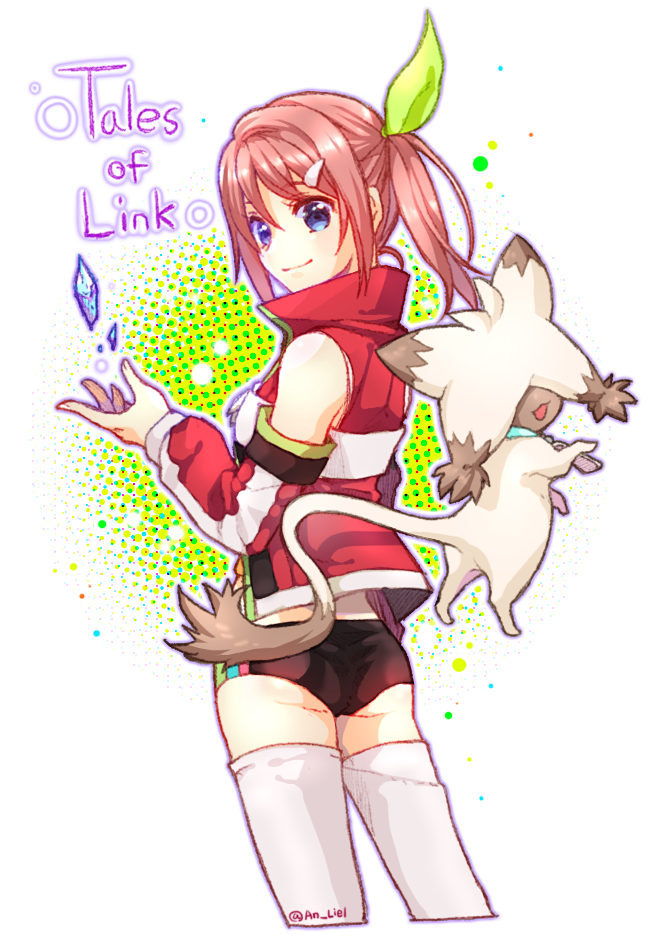 1girl, blue_eyes, buruma, copyright_name, creature, jacket, liel, pink_hair