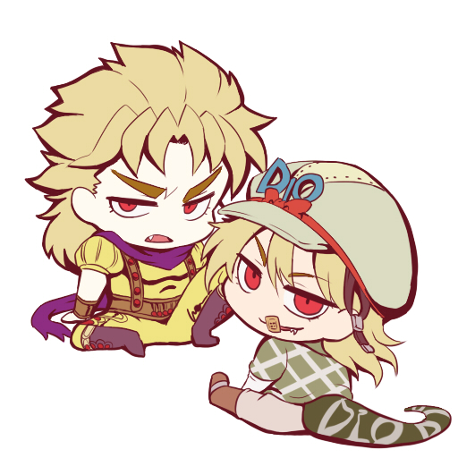 2boys, blonde_hair, chibi, diego_brando, fang, hat, jojo_no_kimyou_na_bouken, multiple_boys