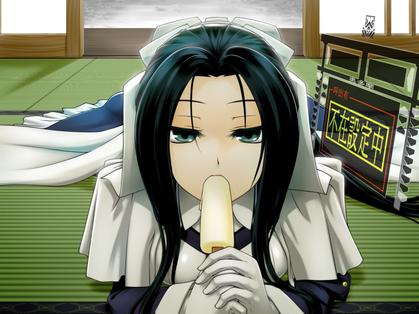 1girl, black_hair, bodysuit, breasts, commentary_request, gloves, green_eyes, kyoukai_senjou_no_horizon
