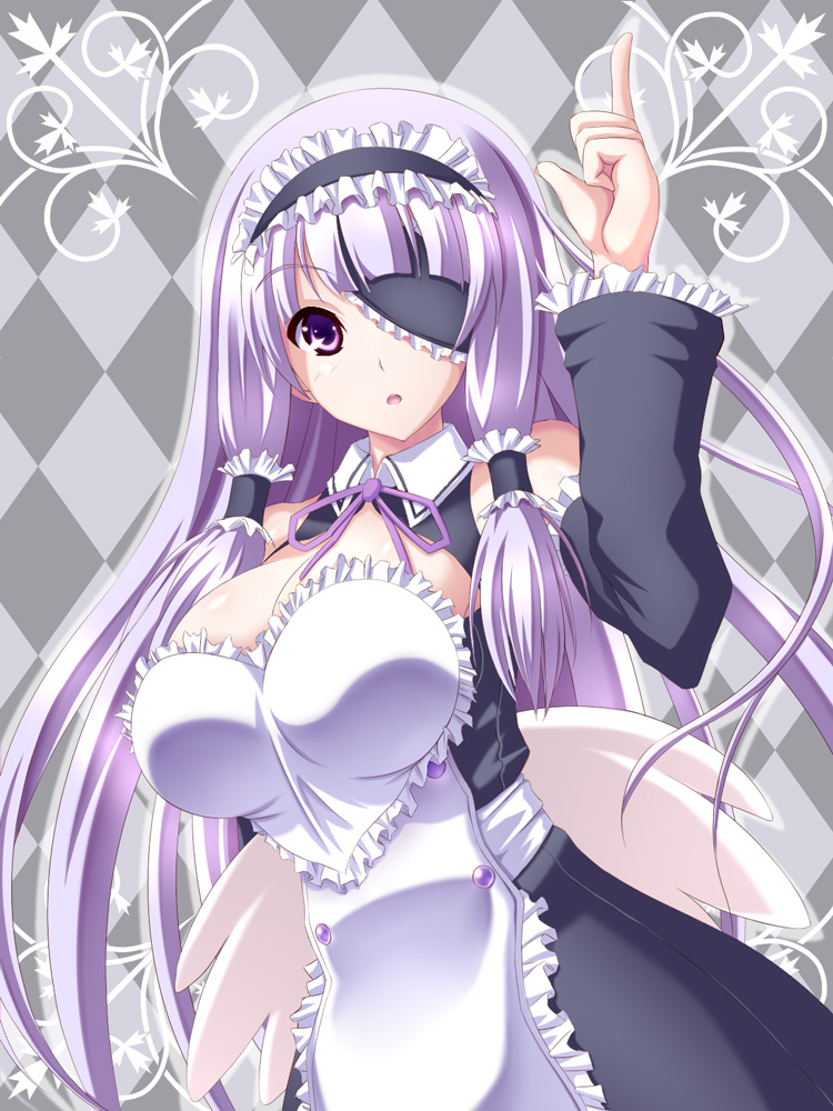 breasts, checkered, dream_c_club, eyepatch, large_breasts, long_hair, mari_(dream_c_club), nanakorobi_yaoki